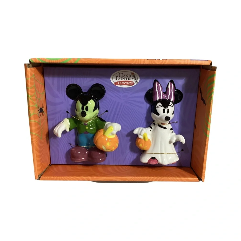 Disney Ceramic Mickey & Minnie Mouse Halloween Frankenstein Salt & Pepper Shaker